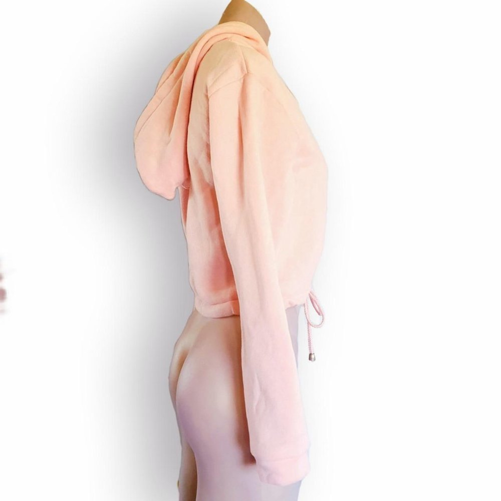 Y2k, pale / pastel / baby pink, cropped, hooded, 3/4 sleeve, jumper fits AU 8-12 - Picture 4 of 12